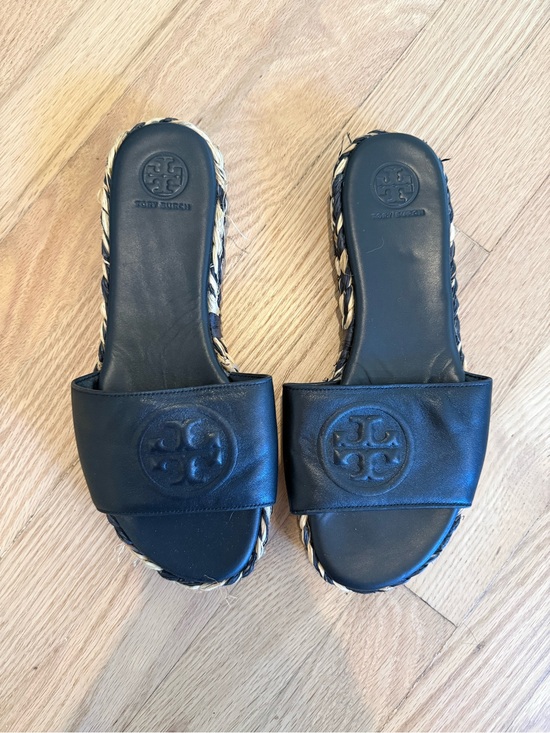 Tory Burch Shoes - Tory Burch Black Leather Slide Sandals with Braided Trim